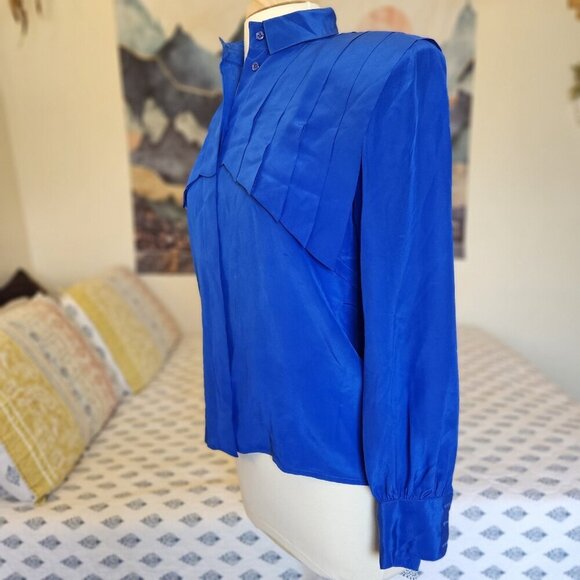 Francesca of Damon Starington Silk Blouse — Royal Blue, Pleated Front, Sz 6 - Picture 5 of 16